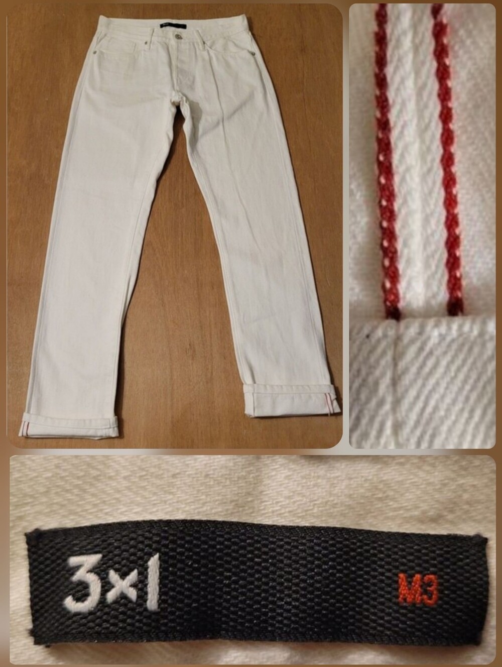 3x1 M3 Selvedge White Denim Straight Leg Jeans Size 30x30 Made in USA EUC Flaw